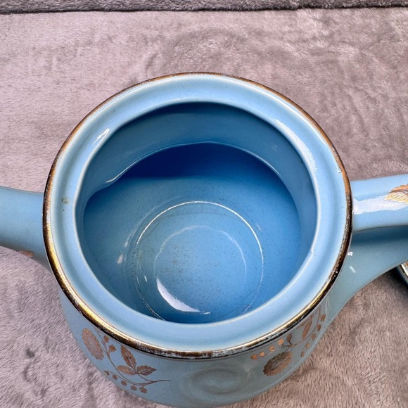 Vintage Pearl China Co Teapot Blue Hand Decorated 22KT Gold Floral USA - Picture 6 of 10